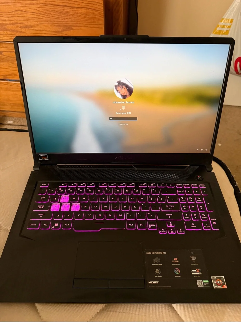 ASUS TUF Gaming Laptop - Black with Purple Backlit Keyboard